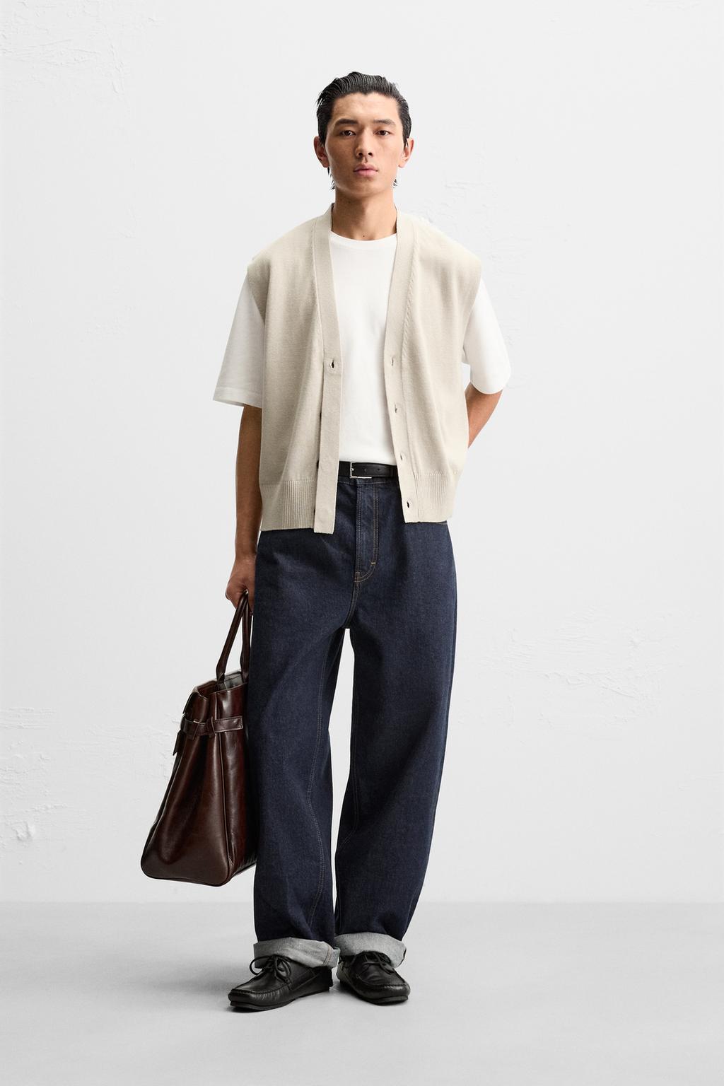 

Вязаный жилет с лентой ZARA, светло-бежевый