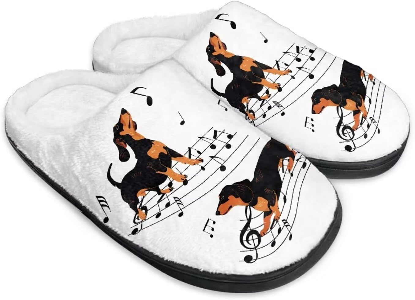 

Зимние пушистые тапочки мужские домашние тапочки животные тапочки для женщин Нескользящие теплые уютные домашние тапочки Chririnla, Dachshund Dog Musical Notes