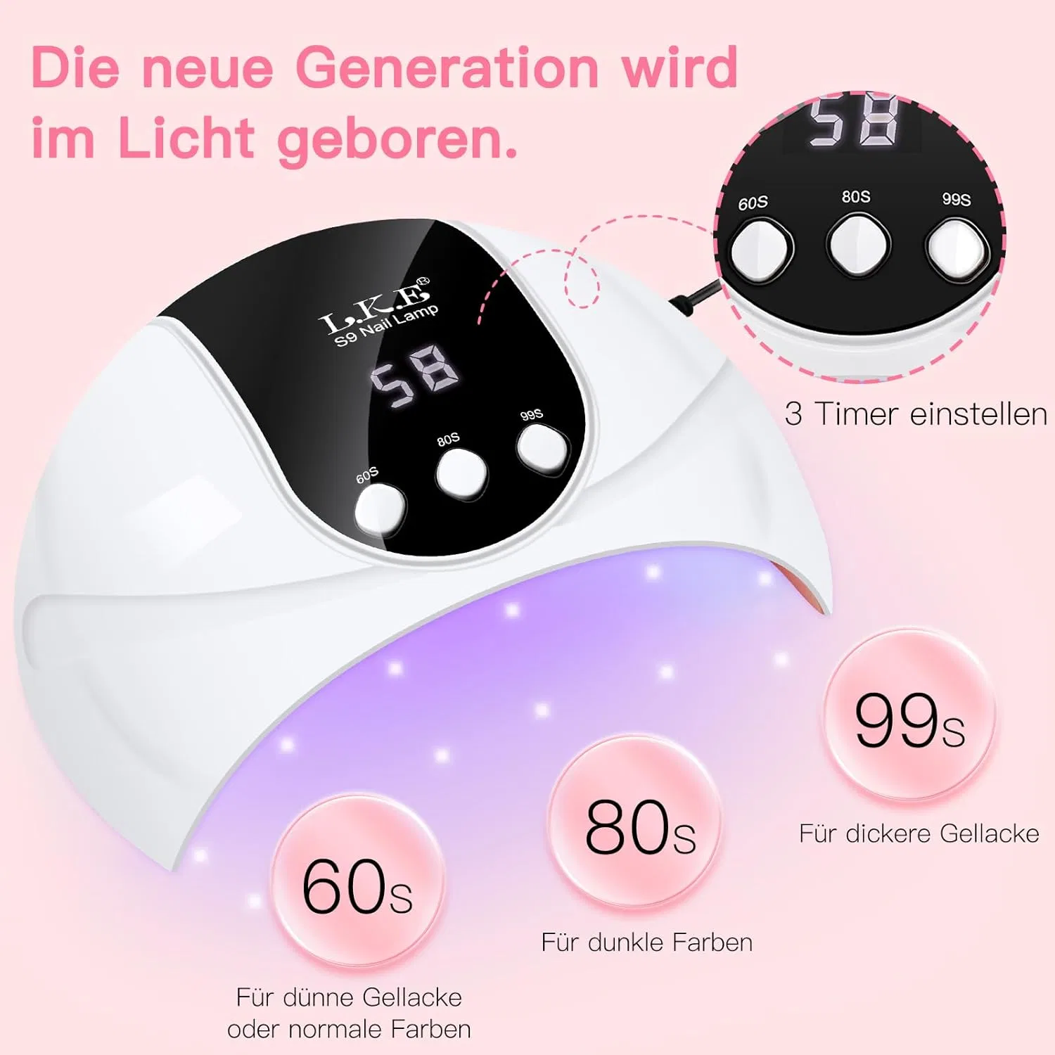 UV LED лампа для ногтей 54 Вт с автоматическим датчиком и ЖК-дисплеем Lke, 2-White — фото 4
