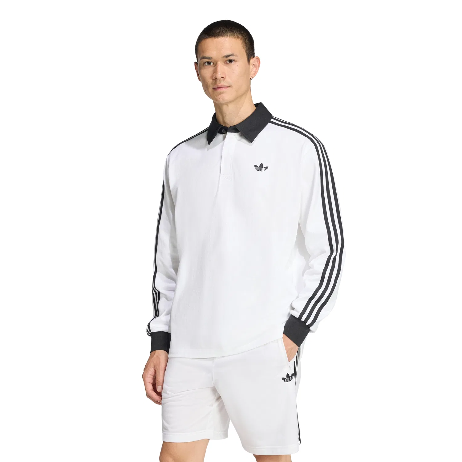 Мужское белое поло-регби с тремя полосками от Adidas — фото 4