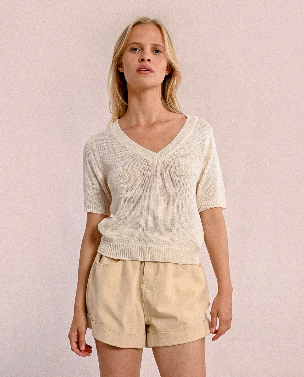 

Женский свитер с короткими рукавами и V-образным вырезом Molly Bracken, цвет Crudo