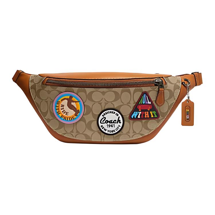 

Варрен Сумка через плечо из ПВХ, Кроссбоди, Поясная сумка большого размера для мужчин, цвета хаки и коричневый COACH