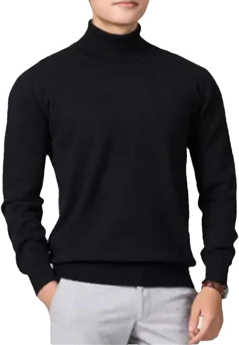 

Мужской свитер-водолазка из шерсти с длинными рукавами и косой вязкой