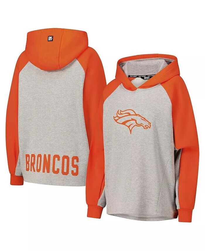 

Женская серо-оранжевая укороченная толстовка с капюшоном Denver Broncos Joy с регланами DKNY