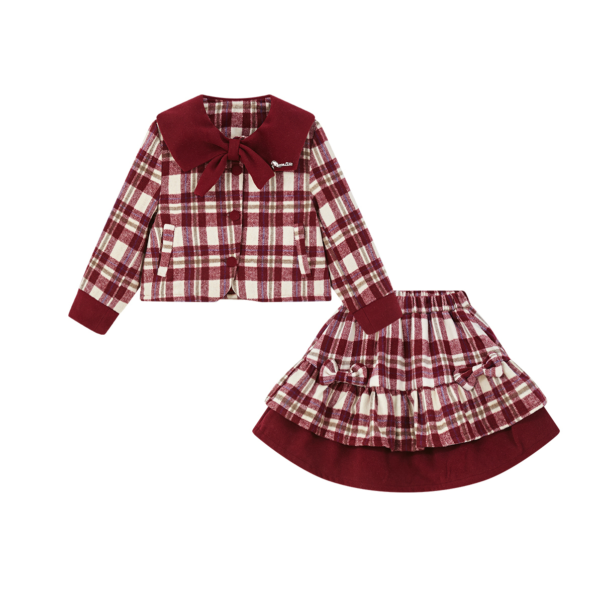 

Детский комплект из двух предметов: юбка и пиджак с лацканами, утолщенный короткий Disney, красный