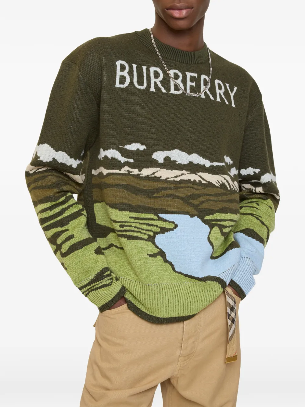 Джемпер BURBERRY с жаккардовой вязкой, зеленый — фото 2