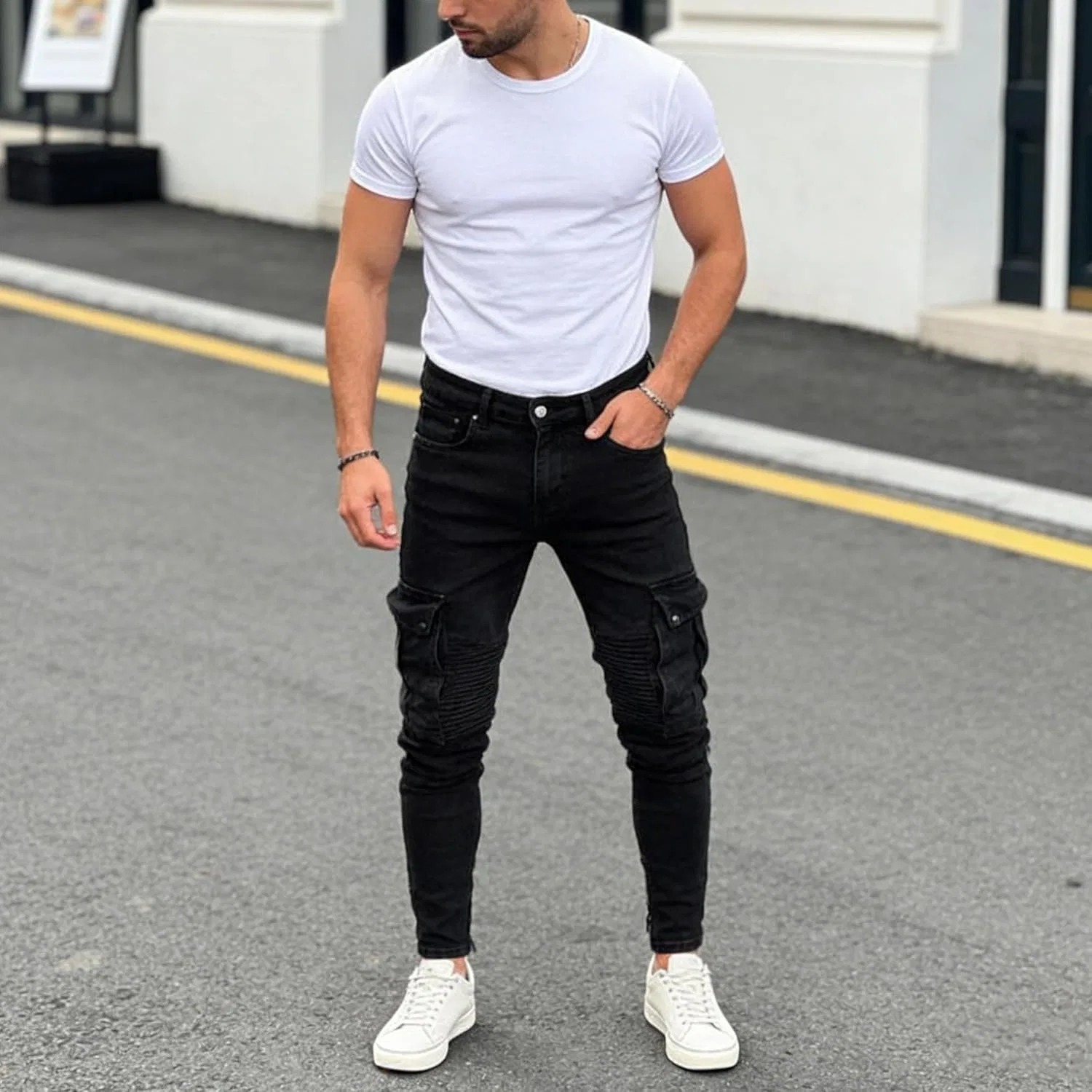 Джинсы карго Slim Fit, черный — фото 2