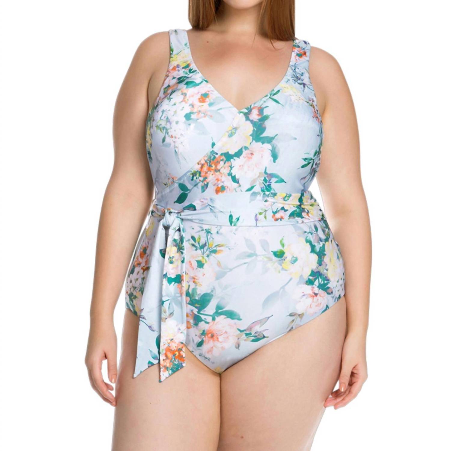 

Слитный купальник с завязками по бокам - Plus In Femme Flora Becca