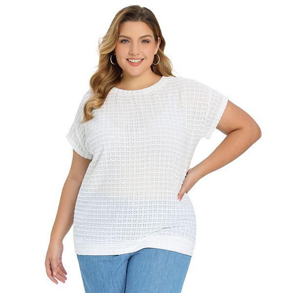 

Летняя блузка для женщин Plus Size с рукавом реглан и ажурной вязкой Grace & Grandeur, White