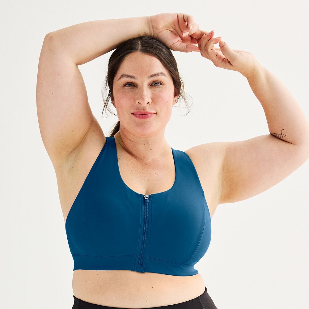 

Спортивный бюстгальтер Tek Gear Ultrastretch со средней поддержкой и молнией спереди больших размеров, цвет Blue Crayon