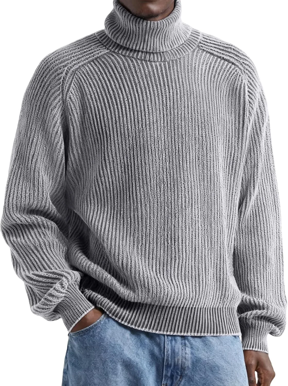 

Простой и модный высокий воротник, уютный свитер для зимы, мужской свитер с ребристым воротником