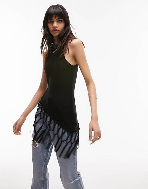

Черная майка в стиле макраме Topshop