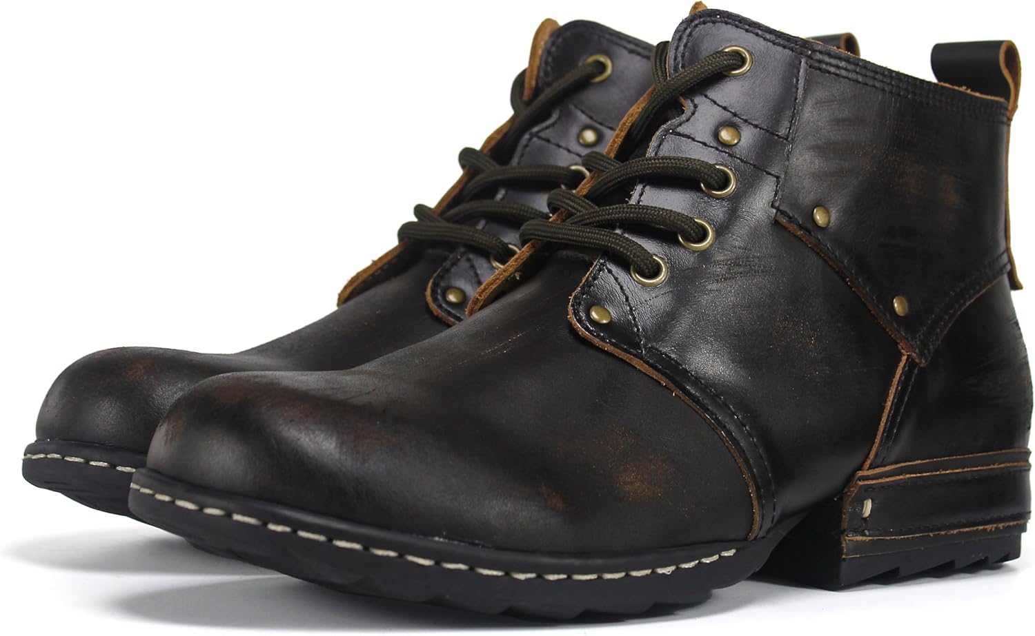 

Мужские мотоциклетные ботинки, модные кожаные ботинки Чакка до щиколотки, повседневные ботинки для езды, шнуровка AF001-3 Psanfawq, Coffee