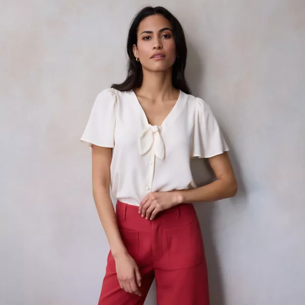 

Женский тканый топ с завязками спереди и рукавами-крылышками Lc Lauren Conrad, белый