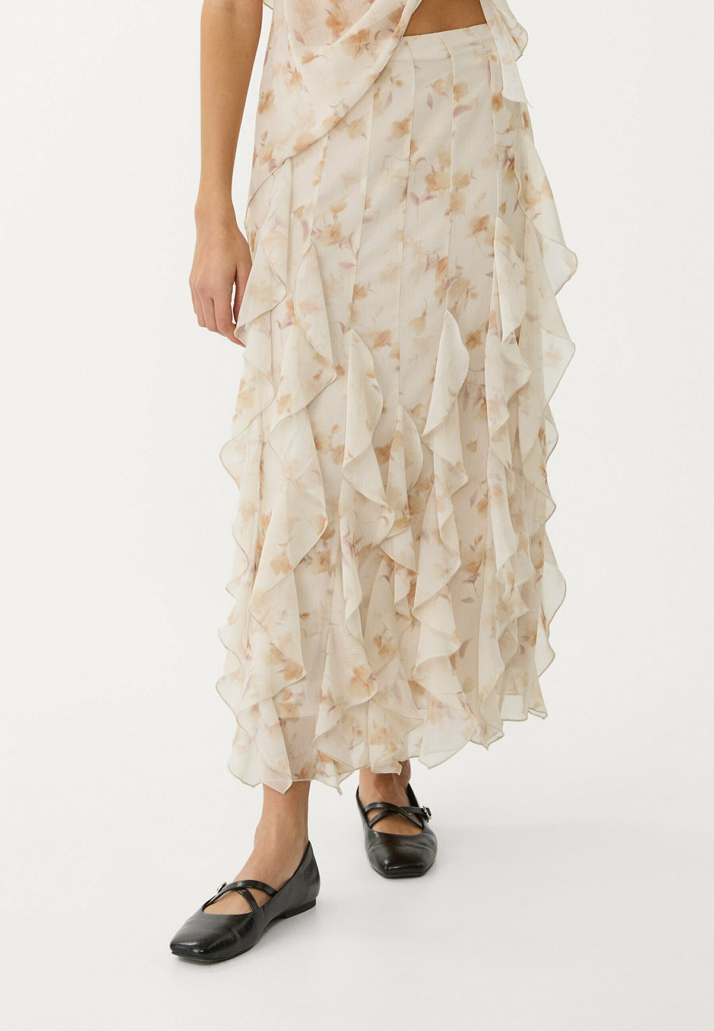 

Юбка макси PRINTED MIDI WITH RUFFLES Stradivarius, белый