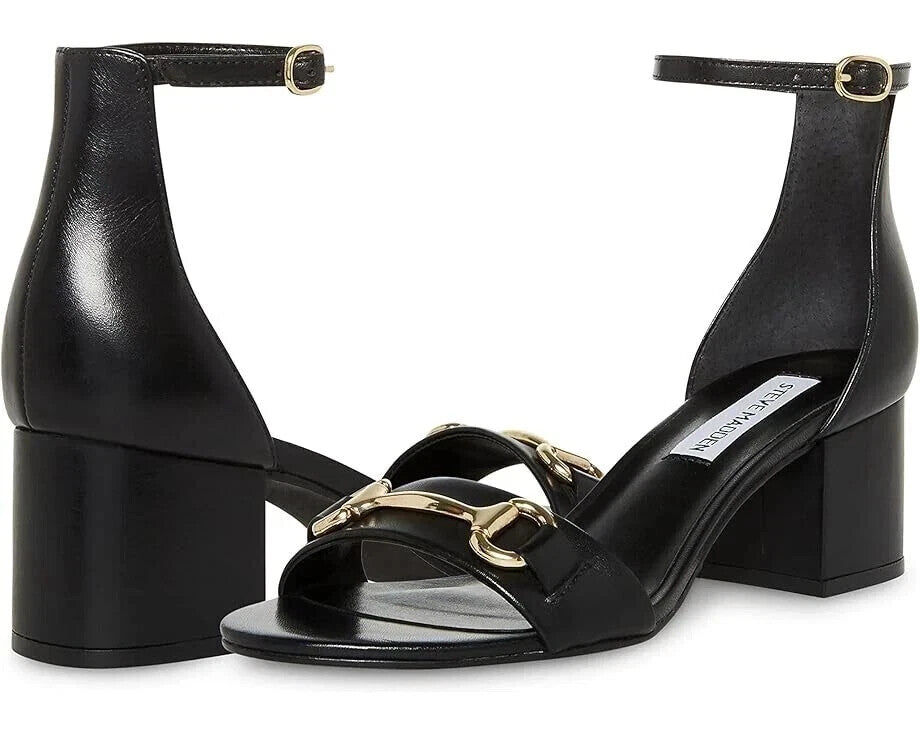 Сандалии Steve Madden Irenee Женские 8 Черная Кожаная Лодыжечная Перемычка Блок Каблук GBNC651