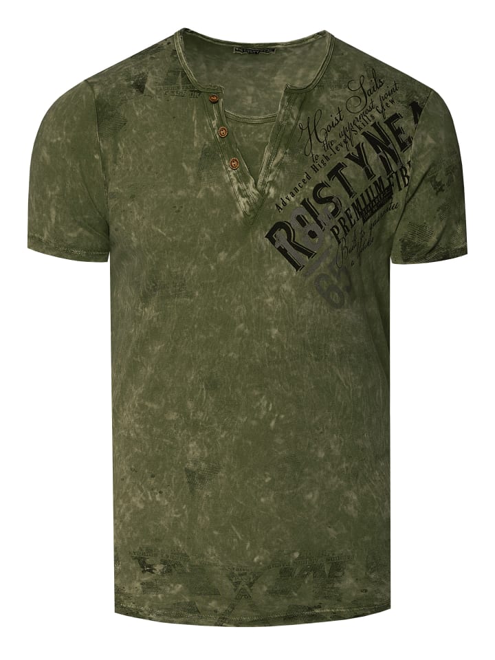 

Футболка с V-образным вырезом, стираная отделка, боковой логотип, цвет хаки Rusty Neal