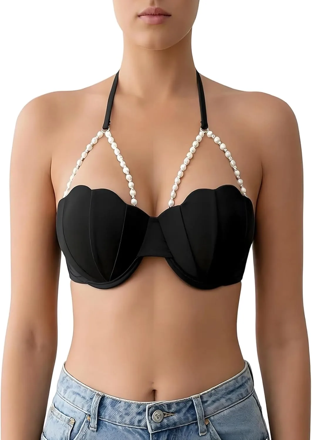 

Женский топ-бикини Mermaid с блестящим декором и регулируемыми лямками Fuguibadn