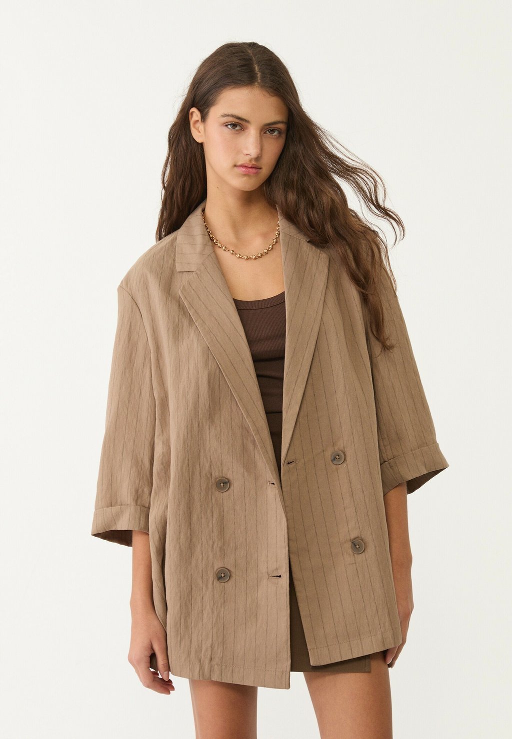 

Короткое пальто STRIPED KIMONO Stradivarius, цвет Mottled Light Brown