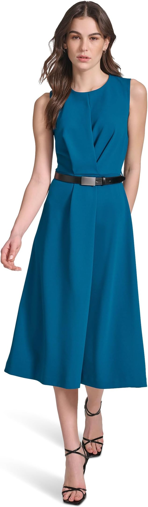 

Платье Calvin Klein Sleeveless Scuba Crepe Belted Midi Dress, цвет Cypress
