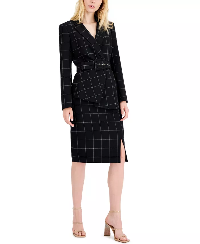 

Женский костюм с юбкой в клетку Windowpane Tahari ASL, черный