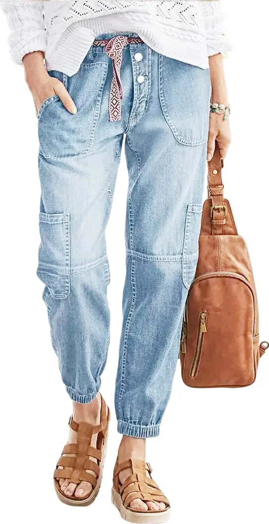 

Женские джинсы Boyfriend с карманами Cargo и эффектом потертости Huang's