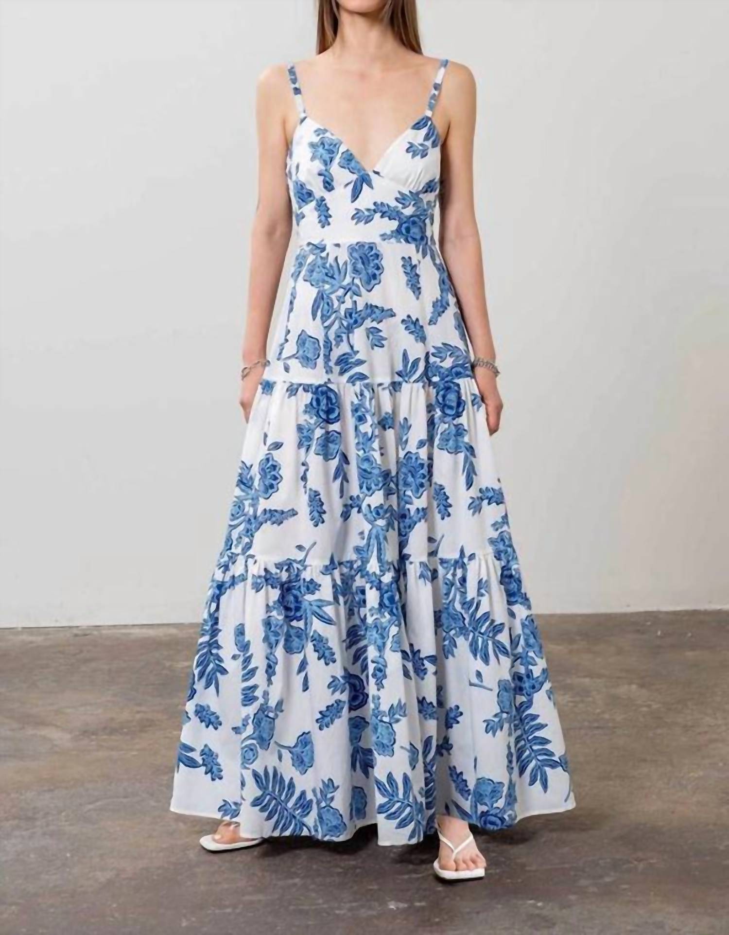 

Белое миди-платье без рукавов с цветочным принтом MOON RIVER