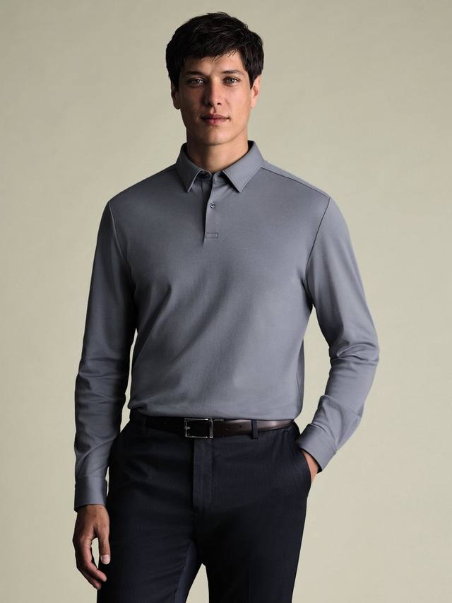

Утонченная хлопковая поло с длинным рукавом Regular Fit Charles Tyrwhitt, Denim Blue