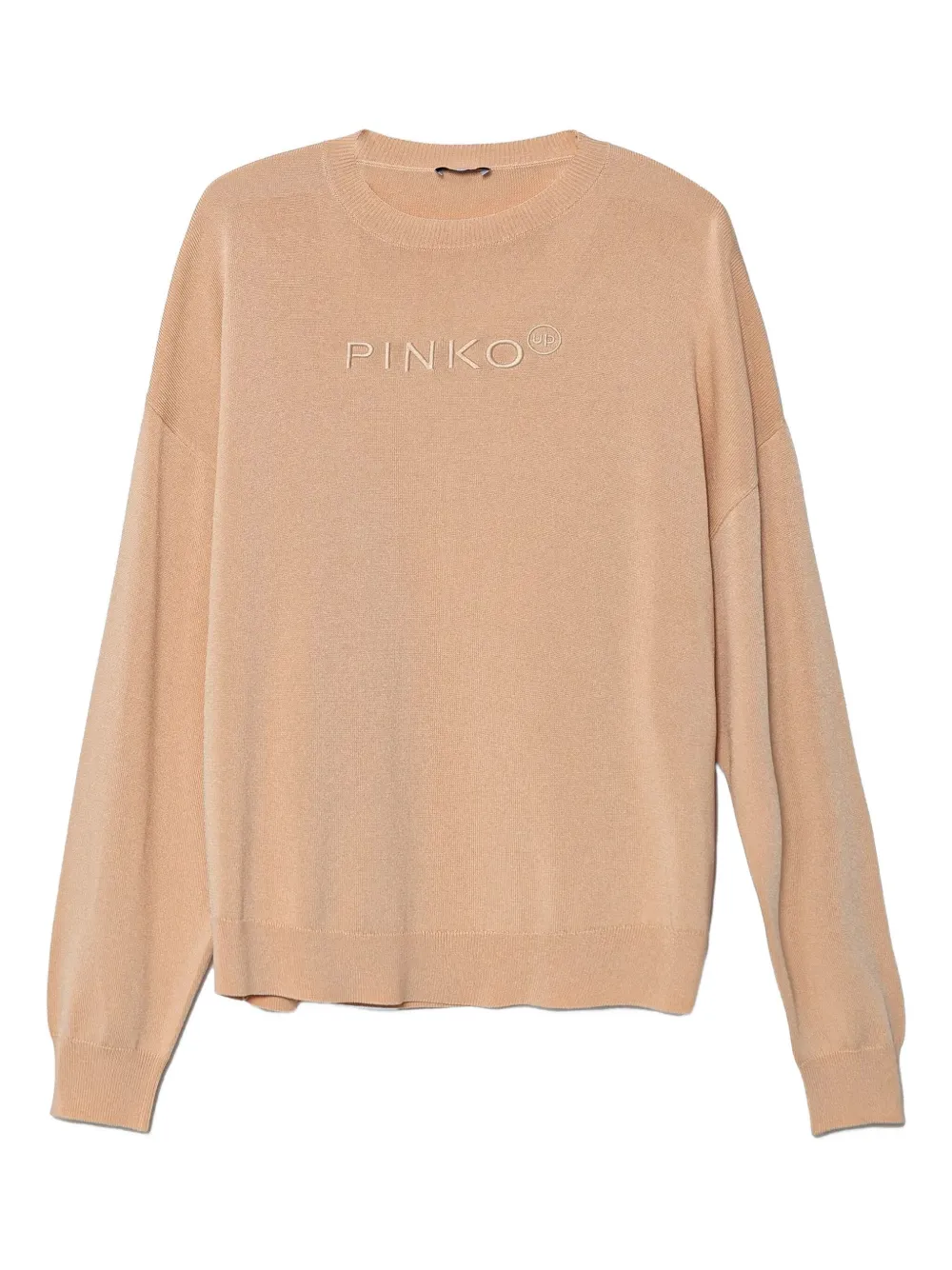 

Свитер с вышитым логотипом и круглым вырезом Pinko Kids, бежевый