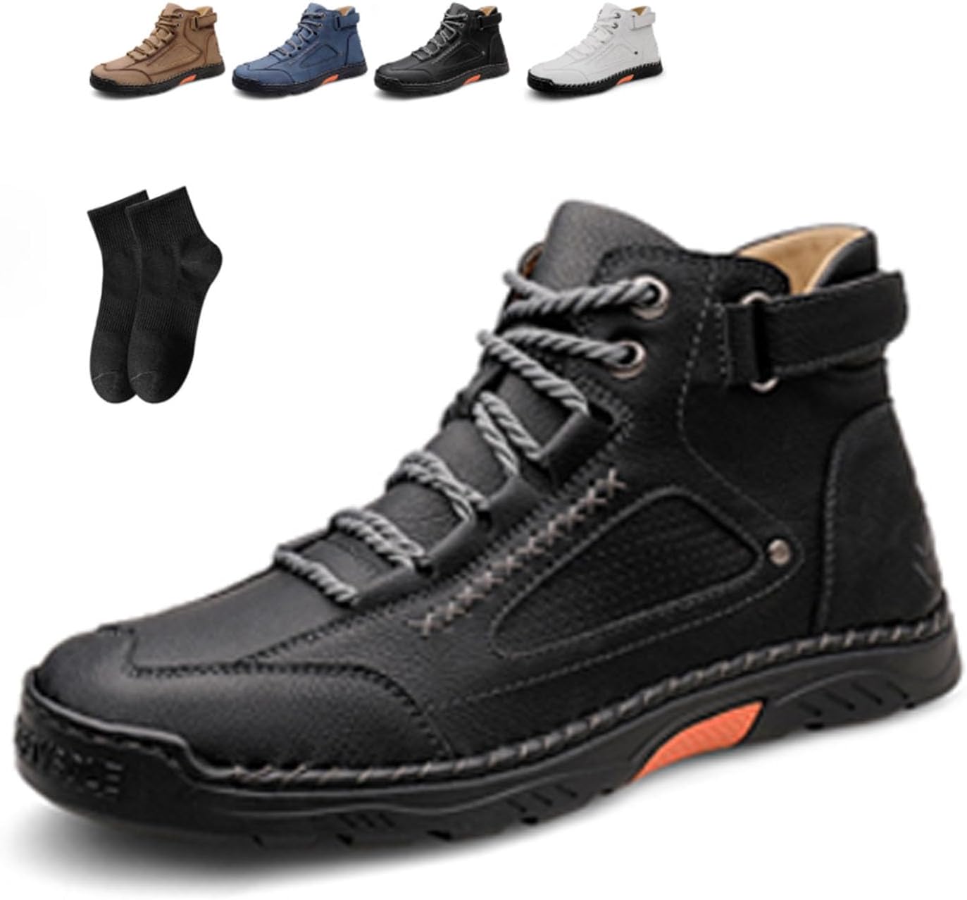 

NoworFewer ортопедическая обувь для мужчин, удобные мужские кожаные ботинки ручной работы - водонепроницаемые, с поддержкой свода стопы, просторным носком, кожаные обувь для улицы, черный