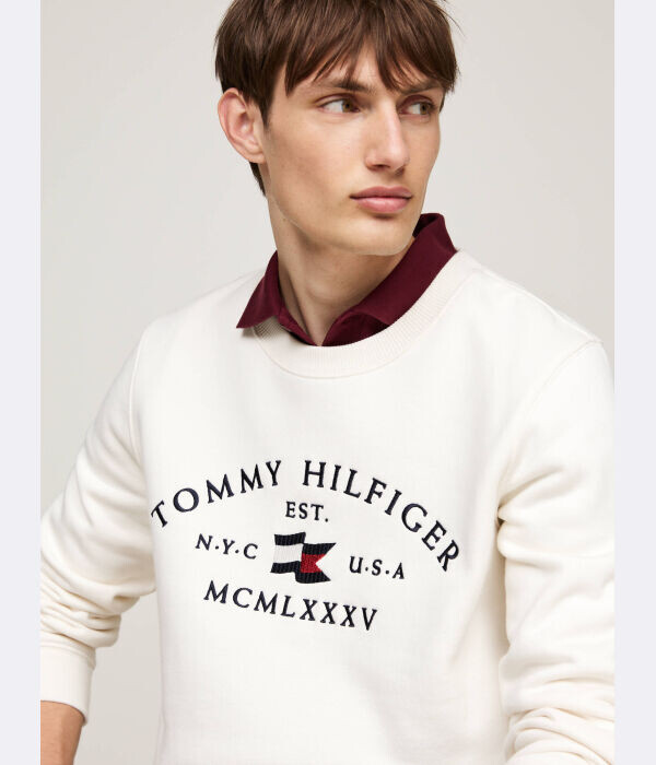 Толстовка мужская Tommy Hilfiger с круглым воротником и надписью, белый — фото 4
