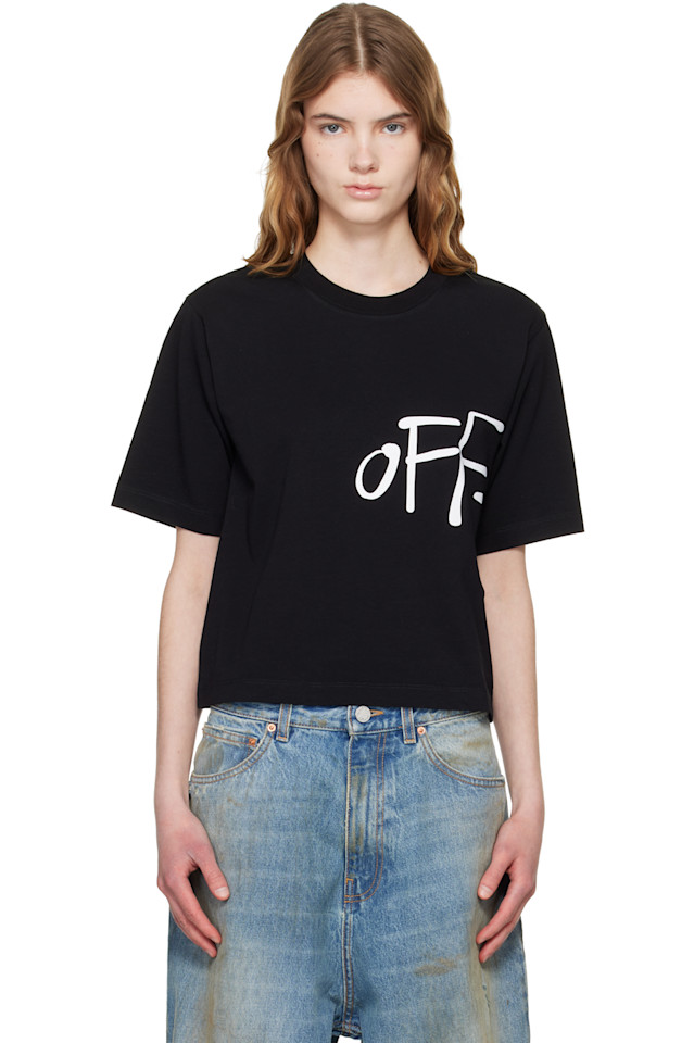 

Off-White Черная футболка свободного кроя с логотипом цвета «слоновая кость»