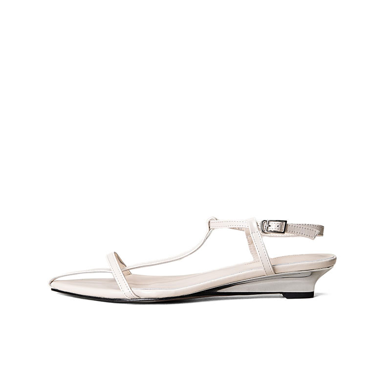 SHOEMAKER QUEEN Женские сандалии на одной застежке белые на танкетке, цвет White-Wedge Heel