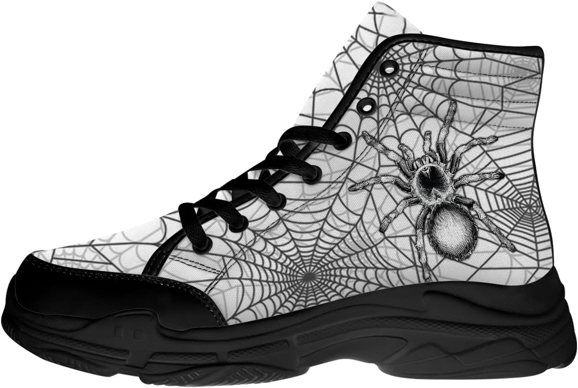 

Кеды на высокой подошве из холста с паутиной для мужчин и женщин, с подарками с пауками для него и для нее Quorax, белый/черный