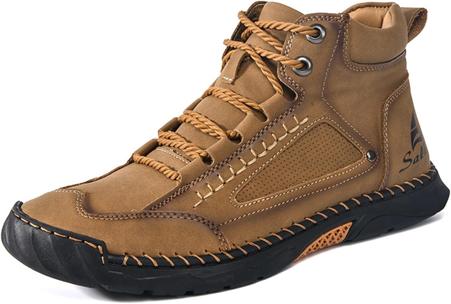 

Мужские широкие ботинки для походов и работы, мужские кожаные ботинки ручной работы, водонепроницаемые, с поддержкой свода стопы, просторным носком, нескользящие, легкие, дышащие, износостойкие Bangteuo, коричневый