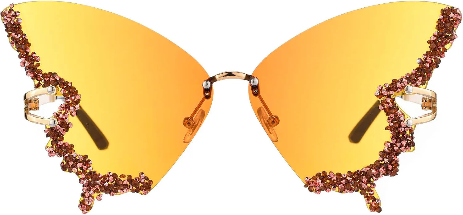 

Роскошные солнцезащитные очки-бабочки с бриллиантами для женщин, винтажные, без оправы, с крупными стразами, солнцезащитные очки в стиле Y2K mincl, Yellow