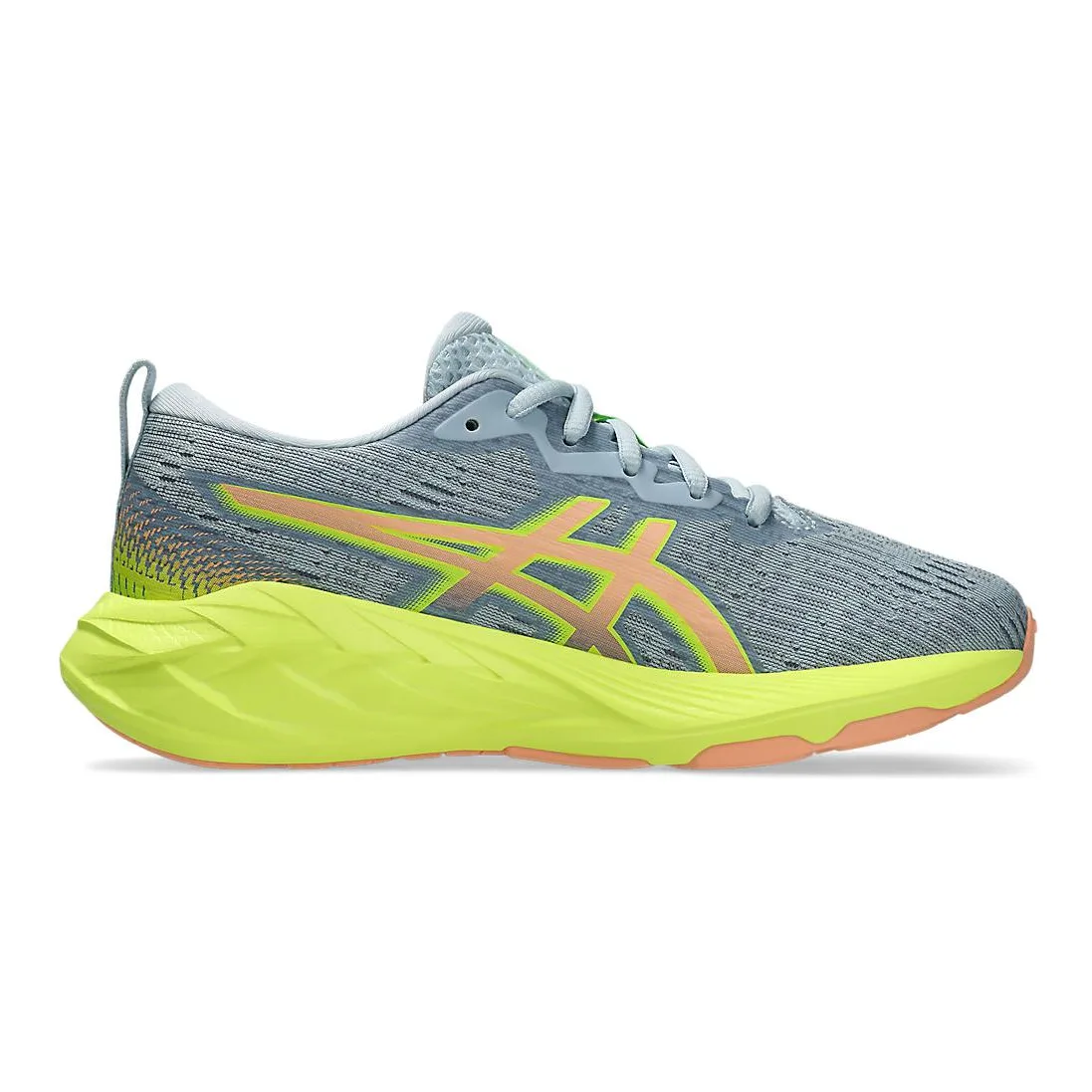 ASICS Детские кроссовки для бега novablast 4 с абразивостойкостью, отскоком, воздухопроницаемостью и поддержкой, низкие, желто-серо-оранжевые — фото 3