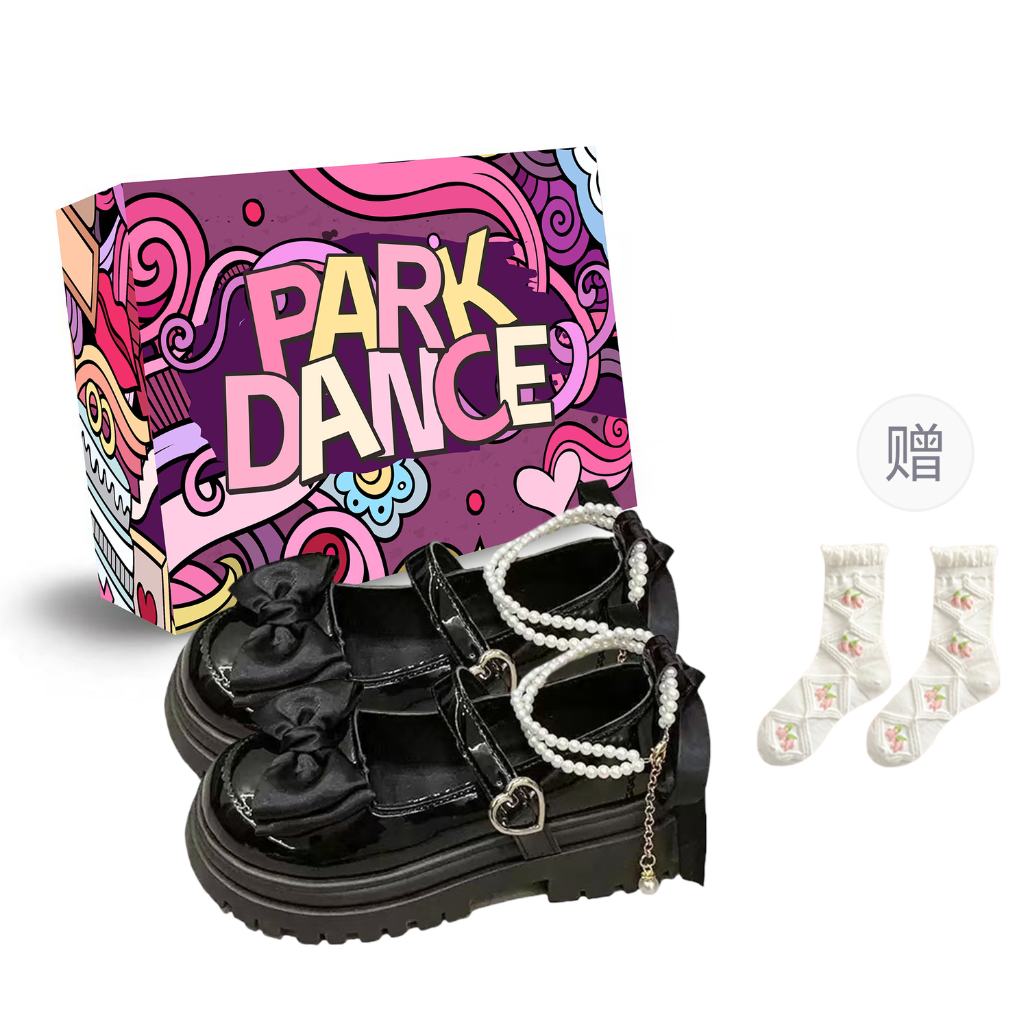 PARK DANCE Туфли Мэри Джейн на массивном каблуке женские - черные (коробка+подарочные носки), цвет Black (Box+Gift Socks)