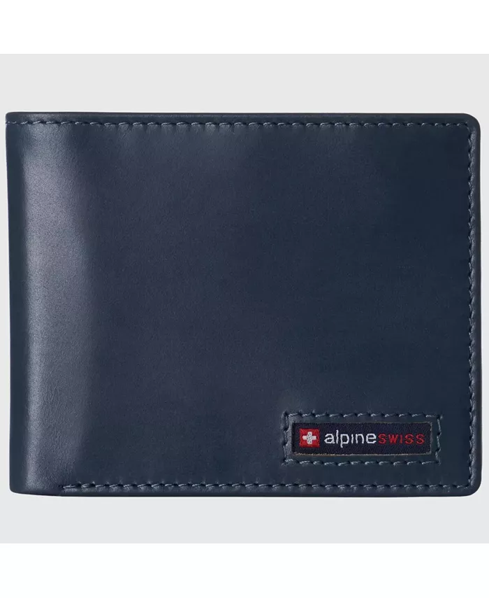 

Мужской кожаный кошелек-визитница Bifold с RFID защитой и 2 окнами для удостоверений Alpine Swiss, синий