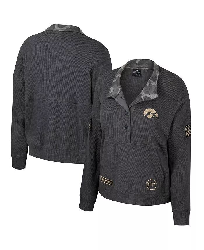 

Женская тепловая толстовка Henley Heather Charcoal Iowa Hawkeyes OHT в стиле милитари Appreciation Payback Colosseum