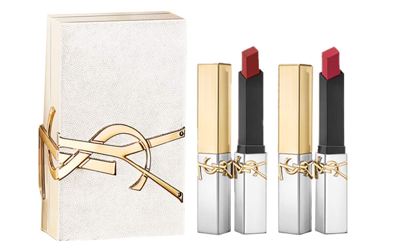 SAINT LAURENT Набор матовых помад Limited Gold And Silver Colliding Collection, легко растушевываются, стойкие, 2.2г+2.2г — фото 4