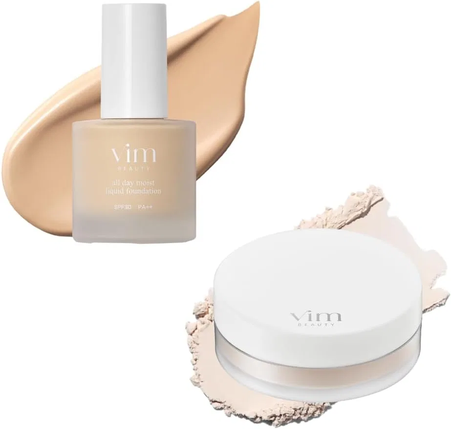 Тональная основа All Day Moist Liquid Foundation 22 sand SPF30 PA++ + пудра Keep Confidence Powder 6 г, Vim Beauty