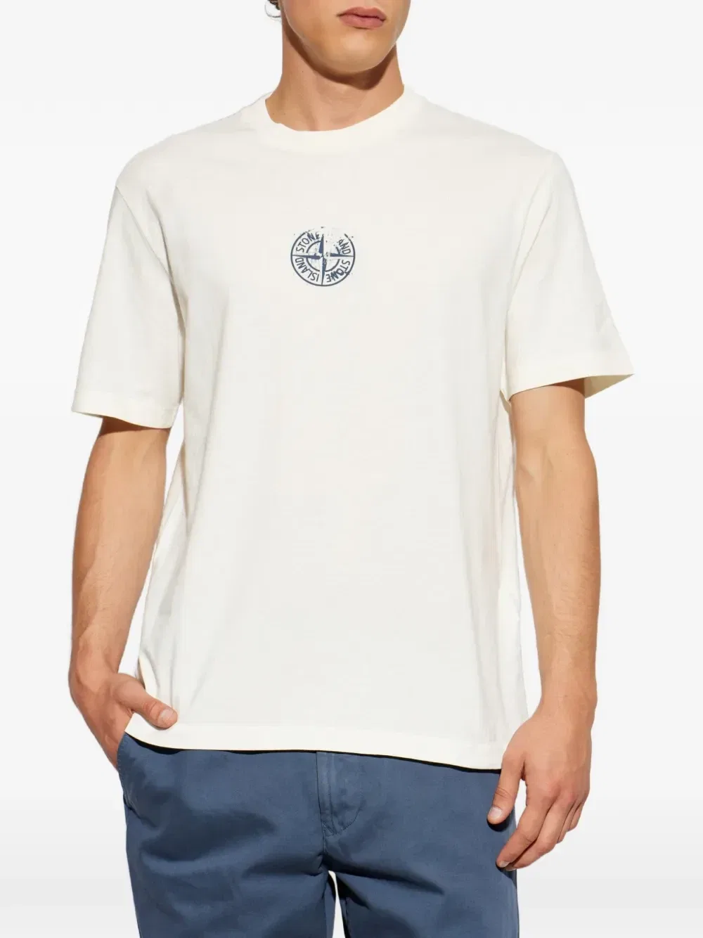 Футболка из хлопка с логотипом Stone Island, белый — фото 3