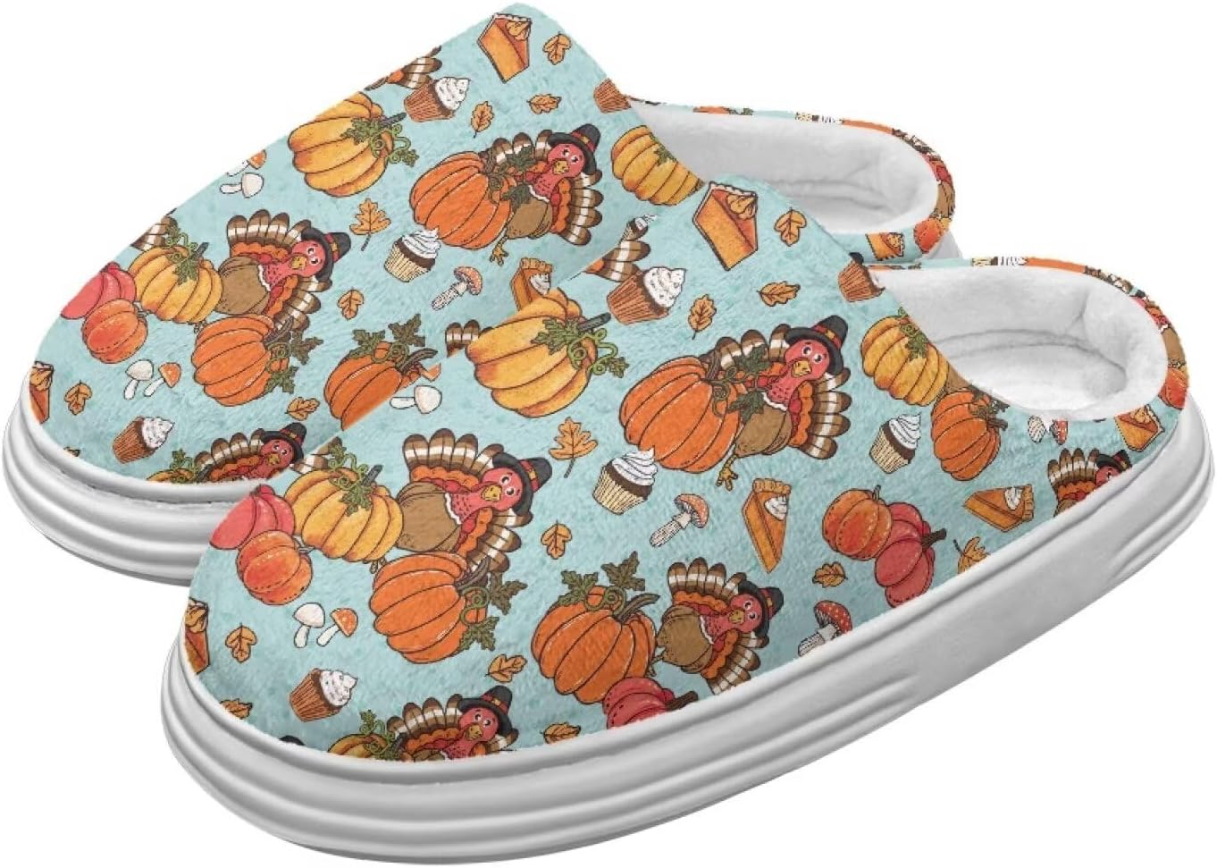 

Тапочки Chririnla на День Благодарения для женщин и мужчин, мягкие, уютные, комфортные, плюшевые, легкие, без шнурков, для дома и улицы, с противоскользящей подошвой из EVA, Cartoon Pumpkin Turkey