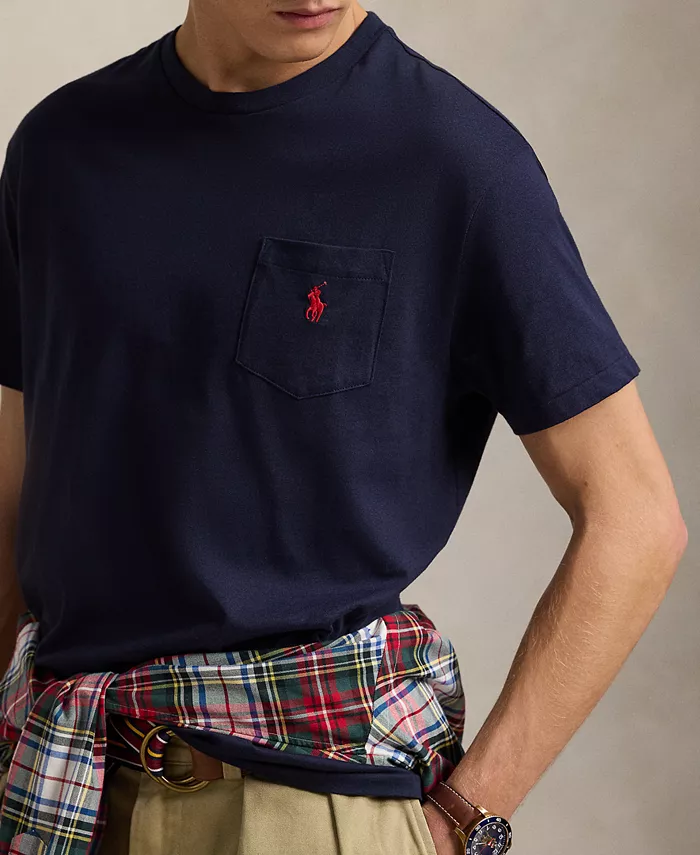 Мужская классическая футболка с карманом и круглым вырезом Polo Ralph Lauren, синий — фото 3