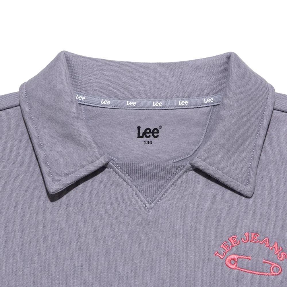 Детский синий свитшот оверсайз с вышивкой и большим воротником от Lee Kids — фото 3