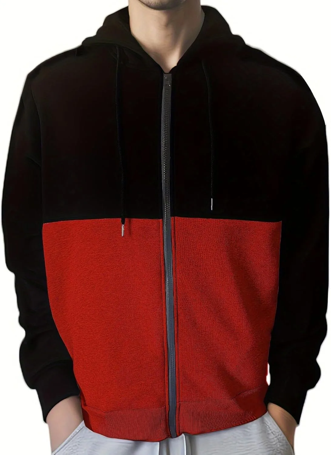 

Мужской цветной флисовый свитшот с принтом и карманами