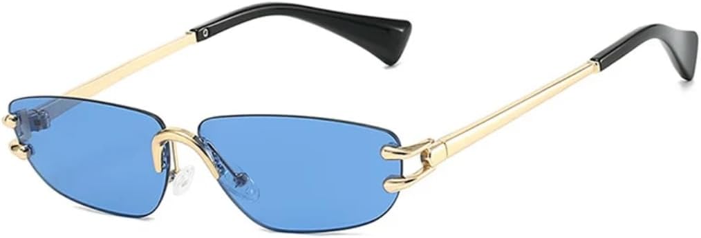 

Солнцезащитные очки с защитой от УФ-излучения UV400 | Без оправы, металлические, в стиле «кошачий глаз» | для женщин и мужчин, для занятий спортом на открытом воздухе и вождения DSVIGF, Gold-blue