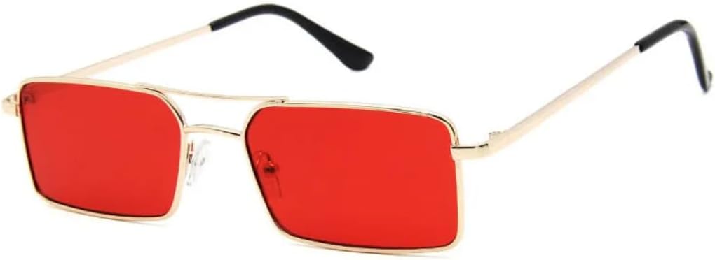 

Винтажные прямоугольные солнцезащитные очки с двойной перемычкой для женщин, металлическая оправа, прозрачные линзы Ocean Clear, мужские очки UV400 UATXTAU, Golden Red