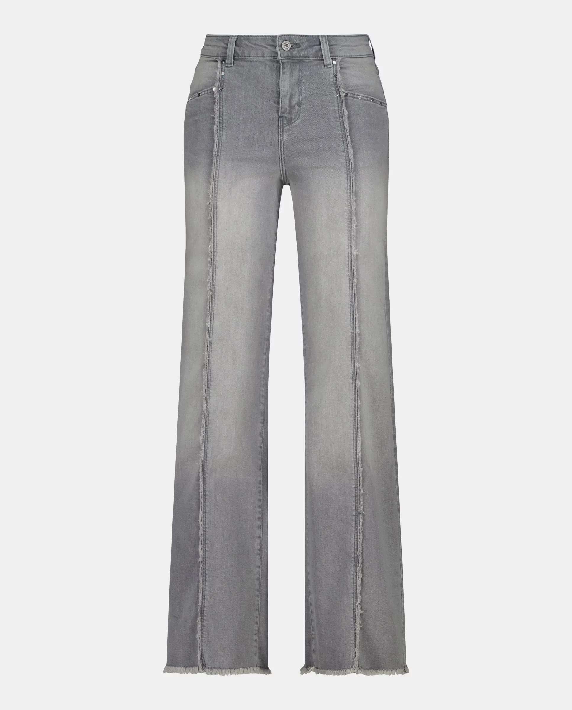 

Женские брюки wide leg с эффектом потертостей и баской Green Coast, цвет 820 Gris medio